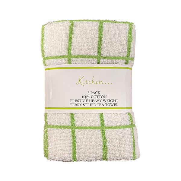 3-Pack Fancy Stripe Terry Tea Towels – Super Absorbent & Durable – Available in 4 Colours