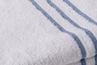 100% Cotton White Spa Leisure Towels With a Blue Stiped Border image 1
