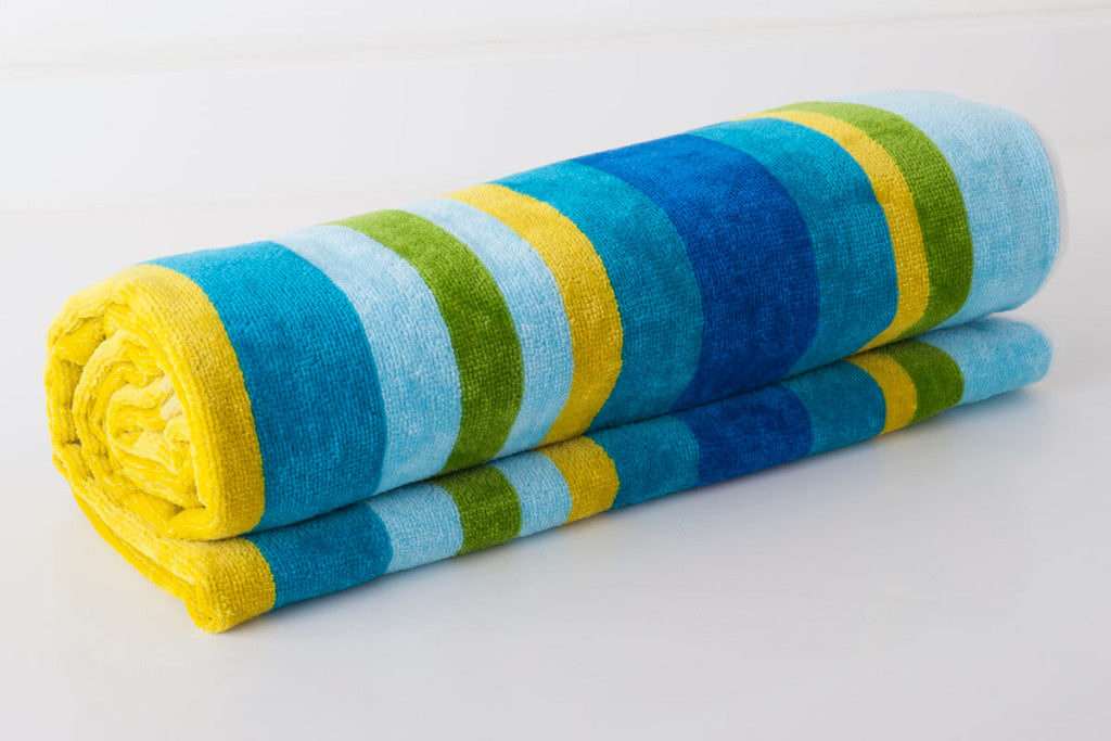Striped Velour Beach Towel Blue & Green image 0