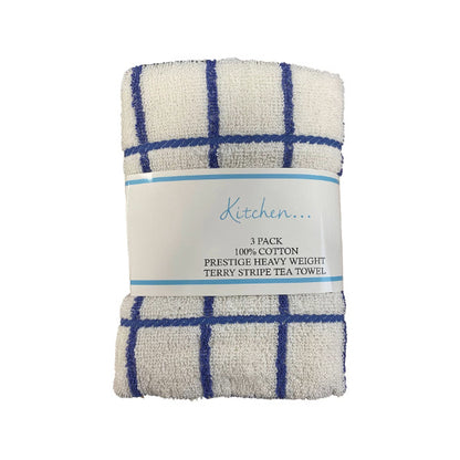 3-Pack Fancy Stripe Terry Tea Towels – Super Absorbent & Durable – Available in 4 Colours