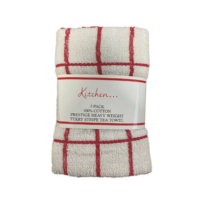 3-Pack Fancy Stripe Terry Tea Towels – Super Absorbent & Durable – Available in 4 Colours