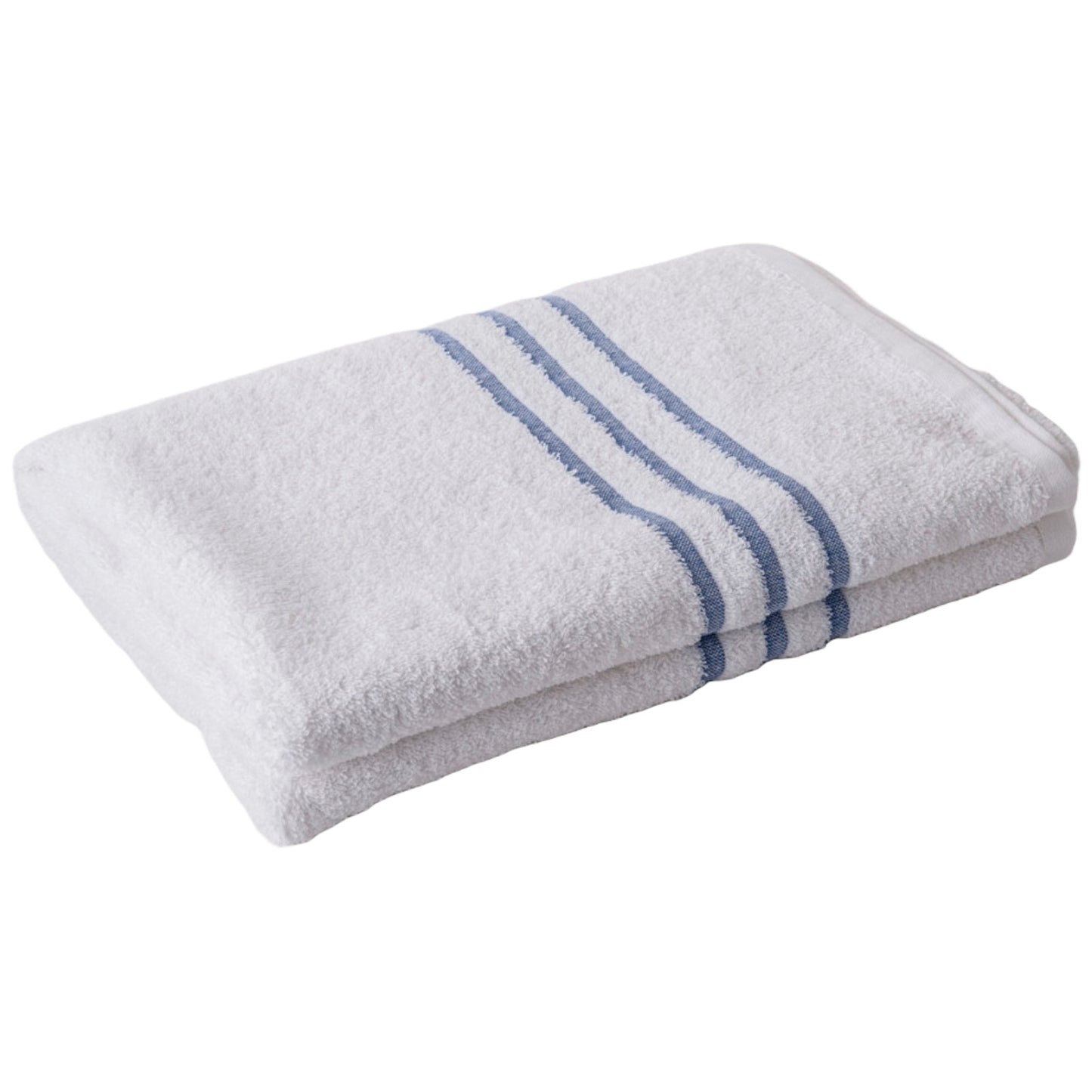 100% Cotton White Spa Leisure Towels with Blue Striped Border – Ultra Soft, Absorbent & Durable