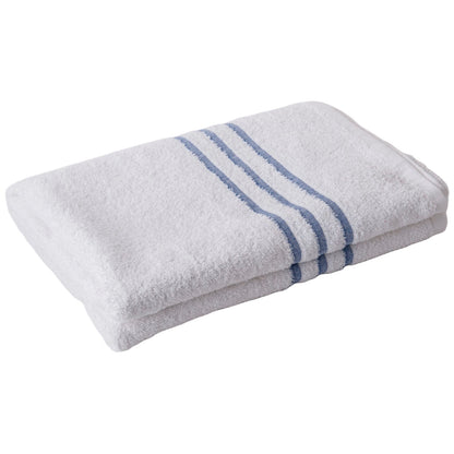 100% Cotton White Spa Leisure Towels with Blue Striped Border – Ultra Soft, Absorbent & Durable