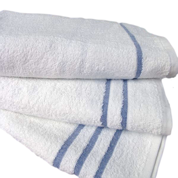 100% Cotton White Spa Leisure Towels With a Blue Stiped Border image 2