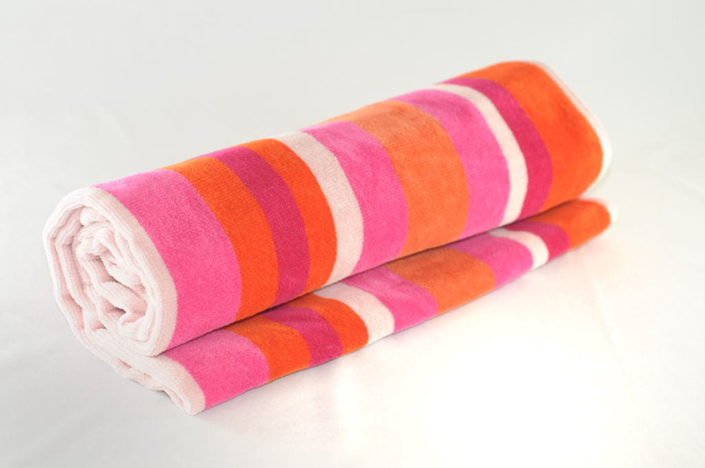 Striped Velour Beach Towel Pink image 0