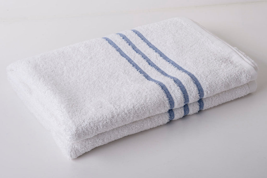 100% Cotton White Spa Leisure Towels With a Blue Stiped Border image 0