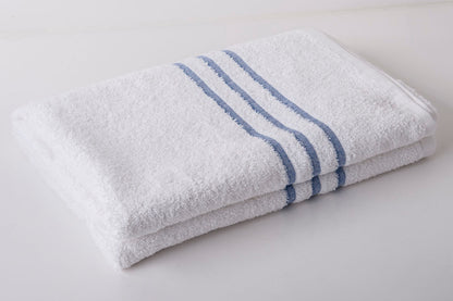 100% Cotton White Spa Leisure Towels With a Blue Stiped Border image 0